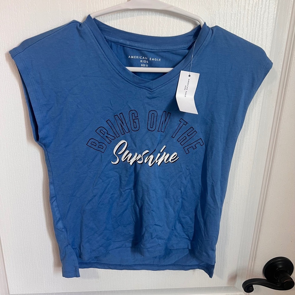 American Eagle Kids‎ Blue Bring On The Sunshine Graphic V-Neck T-Shirt Size 12